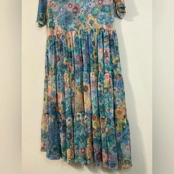 Johnny Was Florentina Mesh Tiered Slip Dress Multi Floral Size Medium - Picture 9 of 16